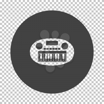 Synthesizer toy icon. Subtract stencil design on tranparency grid. Vector illustration.