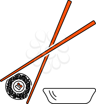 Icon Of Sushi With Sticks. Thin Line With Red Fill Design. Vector Illustration.