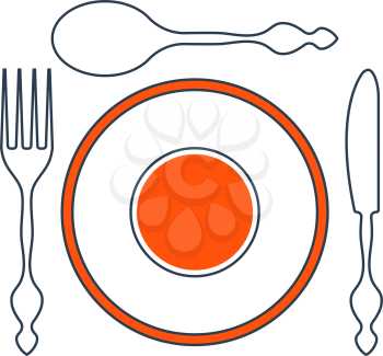 Icon Of Silverware And Plate. Thin Line With Red Fill Design. Vector Illustration.