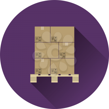 Cardboard package boxes on pallet icon. Flat color with shadow design. Vector illustration.