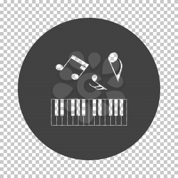 Piano keyboard icon. Subtract stencil design on tranparency grid. Vector illustration.