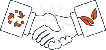 Ecological Handshakes Icon. Thin Line With Red Fill Design. Vector Illustration.