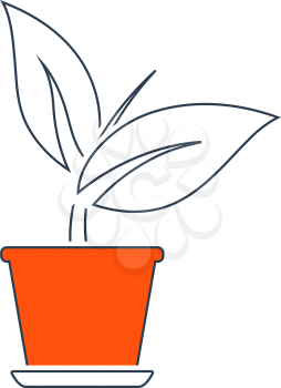 Plant In Flower Pot Icon. Thin Line With Red Fill Design. Vector Illustration.