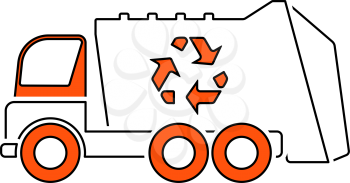 Garbage Car With Recycle Icon. Thin Line With Red Fill Design. Vector Illustration.