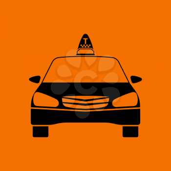 Taxi  icon front view. Black on Orange background. Vector illustration.