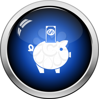 Piggy Bank Icon. Glossy Button Design. Vector Illustration.
