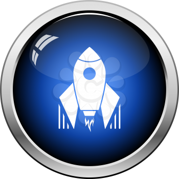 Startup Rocket Icon. Glossy Button Design. Vector Illustration.