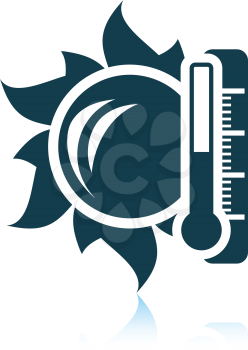Sun and thermometer with high temperature icon. Shadow reflection design. Vector illustration.
