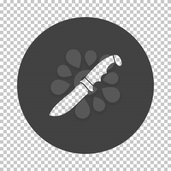 Hunting knife icon. Subtract stencil design on tranparency grid. Vector illustration.