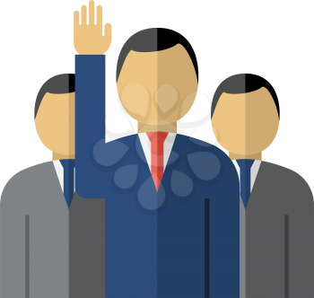 Voting Man With Men Behind Icon. Flat Color Design. Vector Illustration.
