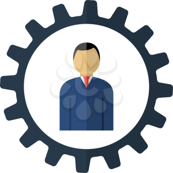 Teamwork Icon. Flat Color Design. Vector Illustration. Corporate Employee Inside of Gear.