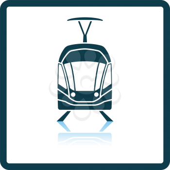 Tram icon front view. Square Shadow Reflection Design. Vector Illustration.
