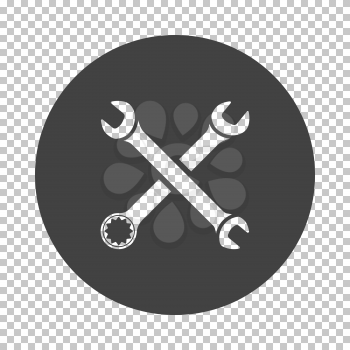 Crossed wrench  icon. Subtract stencil design on tranparency grid. Vector illustration.