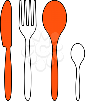 Silverware Set Icon. Thin Line With Orange Fill Design. Vector Illustration.