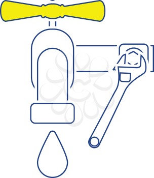 Icon of wrench and faucet. Thin line design. Vector illustration.