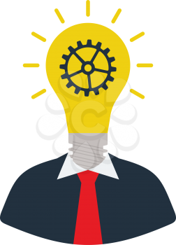 Innovation Icon. Businessman with lamp and gear instead of head. Flat color design. Startup series. Vector illustration.