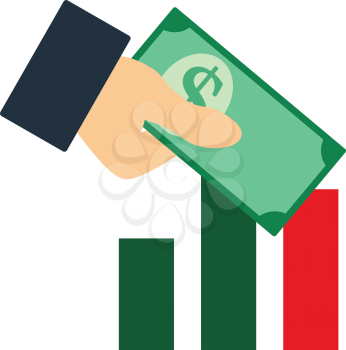 Investment Icon. Hands With Money in Front of Stock Market Chart. Flat color design. Startup series. Vector illustration.