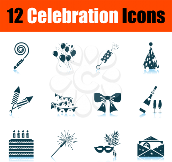 Celebration Icon Set. Shadow Reflection Design. Vector Illustration.