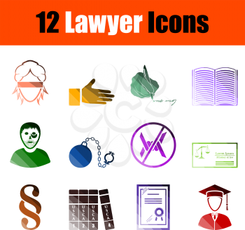 Lawyer Icon Set. Flat Color Ladder Design. Vector Illustration.