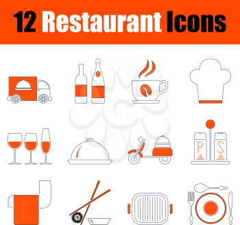 Restaurant Icon Set. Thin Line With Orange Design. Fully editable vector illustration. Text expanded.