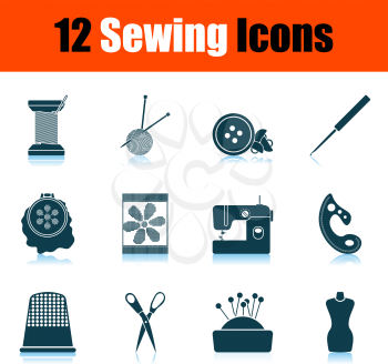 Sewing Icon Set. Shadow Reflection Design. Vector Illustration.