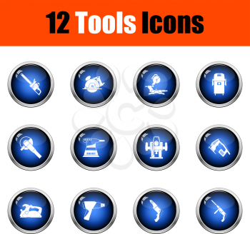 Tools Icon Set. Glossy Button Design. Vector Illustration.