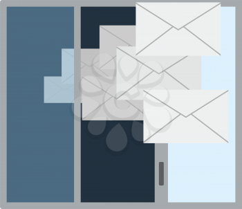 Mailing Icon. Opened Window With Flying Out Mails. Flat color design. Data series. Vector illustration.