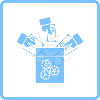 Crowdfunding Icon. Blue Frame Design. Vector Illustration.