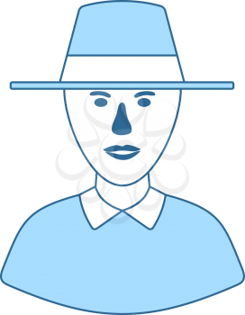 Cricket Umpire Icon. Thin Line With Blue Fill Design. Vector Illustration.