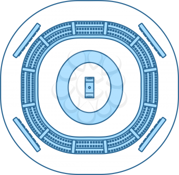 Cricket Stadium Icon. Thin Line With Blue Fill Design. Vector Illustration.