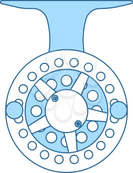 Icon Of Fishing Reel. Thin Line With Blue Fill Design. Vector Illustration.