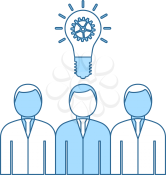 Corporate Team Finding New Idea Icon. Thin Line With Blue Fill Design. Vector Illustration.