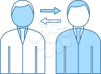 Corporate Interaction Icon. Thin Line With Blue Fill Design. Vector Illustration.