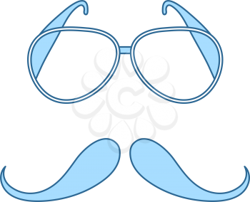 Glasses And Mustache Icon. Thin Line With Blue Fill Design. Vector Illustration.