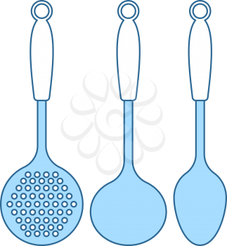Ladle Set Icon. Thin Line With Blue Fill Design. Vector Illustration.