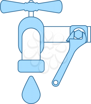 Icon Of Wrench And Faucet. Thin Line With Blue Fill Design. Vector Illustration.