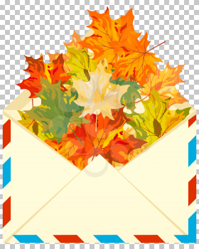 Autumn maple tree leaves with envelope. Vector illustration.