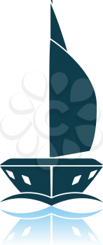 Sail Yacht Icon Front View. Shadow Reflection Design. Vector Illustration.