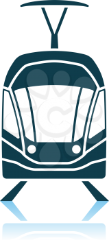 Tram Icon Front View. Shadow Reflection Design. Vector Illustration.