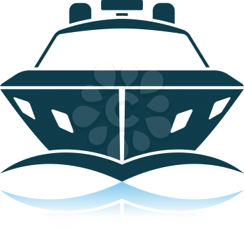 Motor Yacht Icon Front View. Shadow Reflection Design. Vector Illustration.