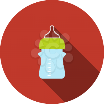 Baby Bottle Icon. Flat Circle Stencil Design With Long Shadow. Vector Illustration.