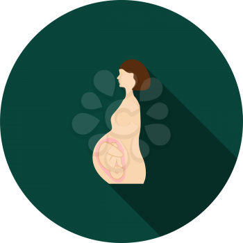 Pregnant Woman With Baby Icon. Flat Circle Stencil Design With Long Shadow. Vector Illustration.