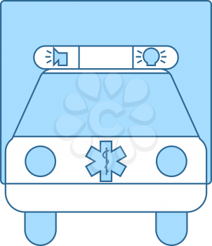 Ambulance Car Icon. Thin Line With Blue Fill Design. Vector Illustration.