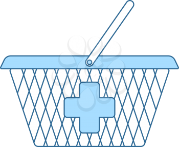 Pharmacy Shopping Cart Icon. Thin Line With Blue Fill Design. Vector Illustration.