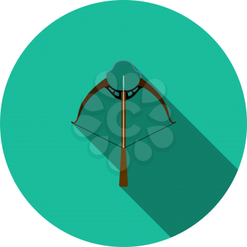 Crossbow Icon. Flat Circle Stencil Design With Long Shadow. Vector Illustration.