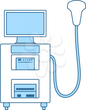 Ultrasound Diagnostic Machine Icon. Thin Line With Blue Fill Design. Vector Illustration.