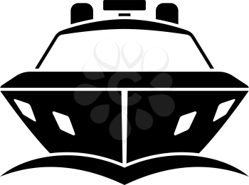 Motor Yacht Icon Front View. Black on White. Vector Illustration.