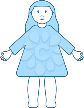 Doll Toy Icon. Thin Line With Blue Fill Design. Vector Illustration.