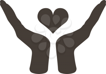 Mother's day emblem with two  hand holding heart . Vector illustration. 