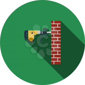 Icon Of Perforator Drilling Wall. Flat Circle Stencil Design With Long Shadow. Vector Illustration.